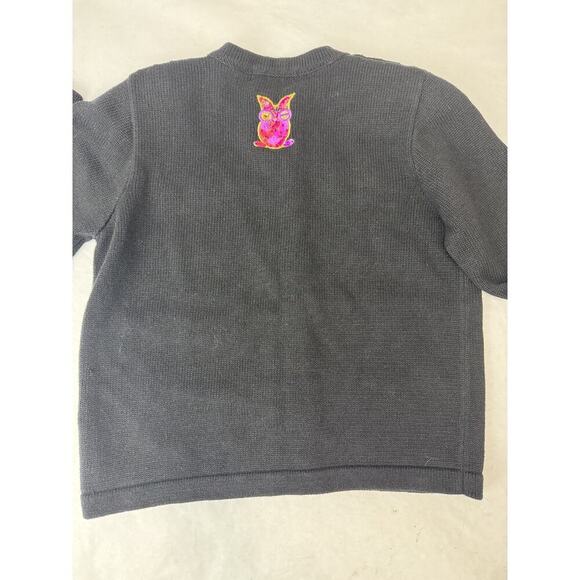 Vintage JACK B QUICK Owl Cardigan black Button Up beaded Sweater Sz S - Picture 8 of 9